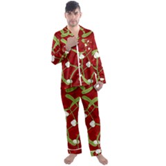 Mistletoe Christmas Texture Advent Men s Long Sleeve Satin Pajamas Set by Hannah976