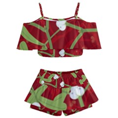 Mistletoe Christmas Texture Advent Kids  Off Shoulder Skirt Bikini by Hannah976