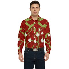 Mistletoe Christmas Texture Advent Men s Long Sleeve Pocket Shirt  by Hannah976