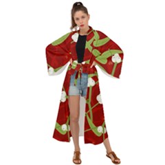 Mistletoe Christmas Texture Advent Maxi Kimono by Hannah976