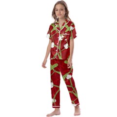 Mistletoe Christmas Texture Advent Kids  Satin Short Sleeve Pajamas Set by Hannah976