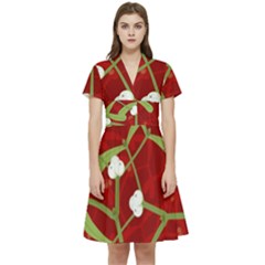 Mistletoe Christmas Texture Advent Short Sleeve Waist Detail Dress by Hannah976