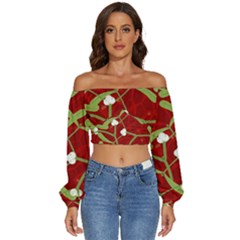 Mistletoe Christmas Texture Advent Long Sleeve Crinkled Weave Crop Top