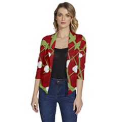 Mistletoe Christmas Texture Advent Women s Draped Front 3/4 Sleeve Shawl Collar Jacket