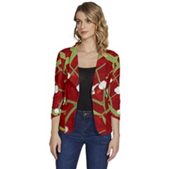 Mistletoe Christmas Texture Advent Women s One-button 3/4 Sleeve Short Jacket