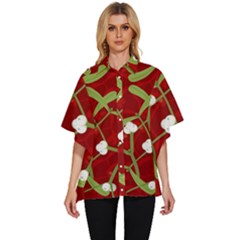 Mistletoe Christmas Texture Advent Women s Batwing Button Up Shirt