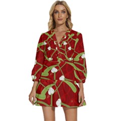 Mistletoe Christmas Texture Advent V-neck Placket Mini Dress