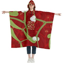 Mistletoe Christmas Texture Advent Women s Hooded Rain Ponchos