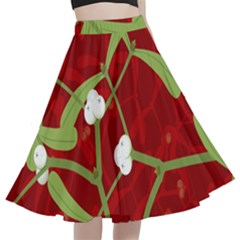 Mistletoe Christmas Texture Advent A-line Full Circle Midi Skirt With Pocket