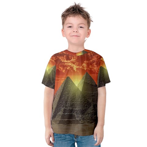 Pyramids Egypt Monument Landmark Sunrise Sunset Egyptian Kids  Cotton T-shirt by Proyonanggan