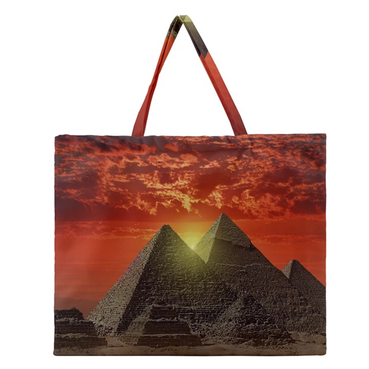 Pyramids Egypt Monument Landmark Sunrise Sunset Egyptian Zipper Large Tote Bag