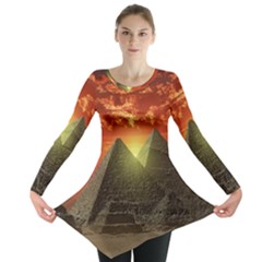 Pyramids Egypt Monument Landmark Sunrise Sunset Egyptian Long Sleeve Tunic  by Proyonanggan