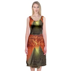 Pyramids Egypt Monument Landmark Sunrise Sunset Egyptian Midi Sleeveless Dress by Proyonanggan