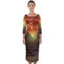 Pyramids Egypt Monument Landmark Sunrise Sunset Egyptian Quarter Sleeve Midi Bodycon Dress View1