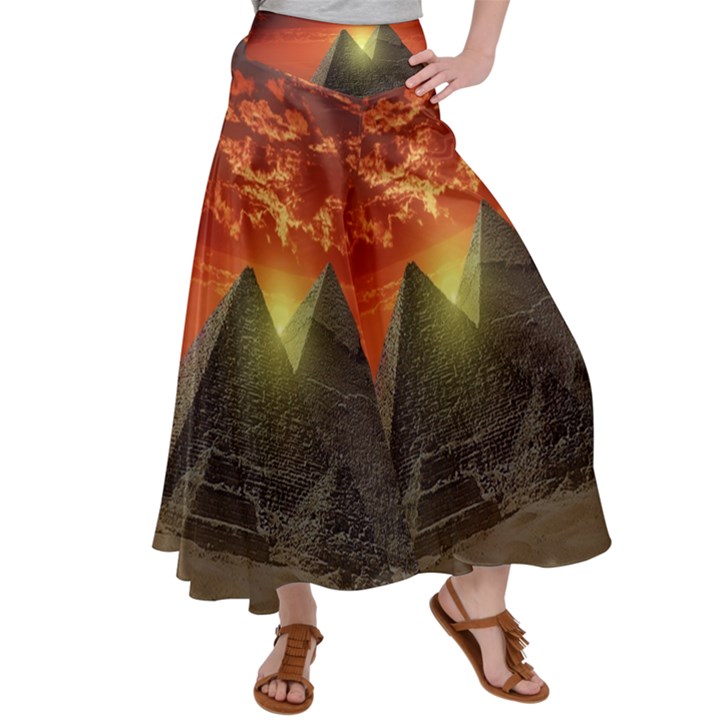 Pyramids Egypt Monument Landmark Sunrise Sunset Egyptian Women s Satin Palazzo Pants