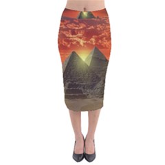 Pyramids Egypt Monument Landmark Sunrise Sunset Egyptian Velvet Midi Pencil Skirt by Proyonanggan