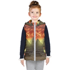 Pyramids Egypt Monument Landmark Sunrise Sunset Egyptian Kids  Hooded Puffer Vest by Proyonanggan