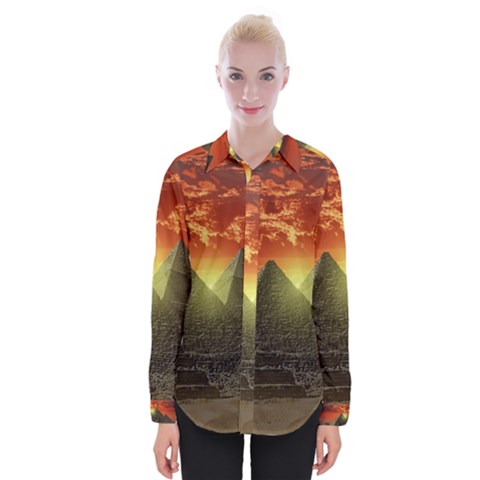 Pyramids Egypt Monument Landmark Sunrise Sunset Egyptian Womens Long Sleeve Shirt by Proyonanggan