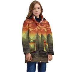 Pyramids Egypt Monument Landmark Sunrise Sunset Egyptian Kids  Hooded Longline Puffer Jacket by Proyonanggan