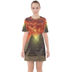 Pyramids Egypt Monument Landmark Sunrise Sunset Egyptian Sixties Short Sleeve Mini Dress by Proyonanggan