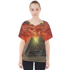 Pyramids Egypt Monument Landmark Sunrise Sunset Egyptian V-neck Dolman Drape Top by Proyonanggan