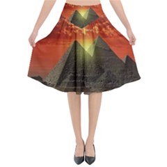 Pyramids Egypt Monument Landmark Sunrise Sunset Egyptian Flared Midi Skirt by Proyonanggan