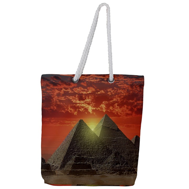 Pyramids Egypt Monument Landmark Sunrise Sunset Egyptian Full Print Rope Handle Tote (Large)