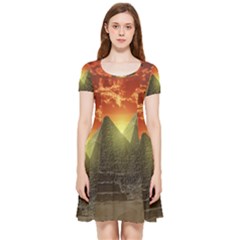 Pyramids Egypt Monument Landmark Sunrise Sunset Egyptian Inside Out Cap Sleeve Dress by Proyonanggan