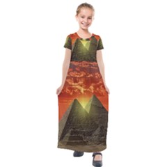 Pyramids Egypt Monument Landmark Sunrise Sunset Egyptian Kids  Short Sleeve Maxi Dress by Proyonanggan