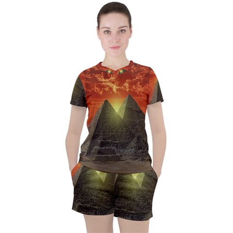 Pyramids Egypt Monument Landmark Sunrise Sunset Egyptian Women s T-shirt And Shorts Set by Proyonanggan