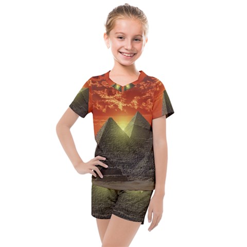 Pyramids Egypt Monument Landmark Sunrise Sunset Egyptian Kids  Mesh T-shirt And Shorts Set by Proyonanggan