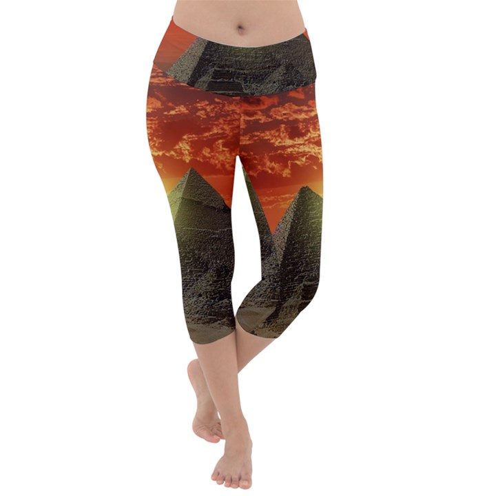 Pyramids Egypt Monument Landmark Sunrise Sunset Egyptian Lightweight Velour Capri Yoga Leggings