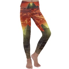 Pyramids Egypt Monument Landmark Sunrise Sunset Egyptian Kids  Lightweight Velour Classic Yoga Leggings by Proyonanggan