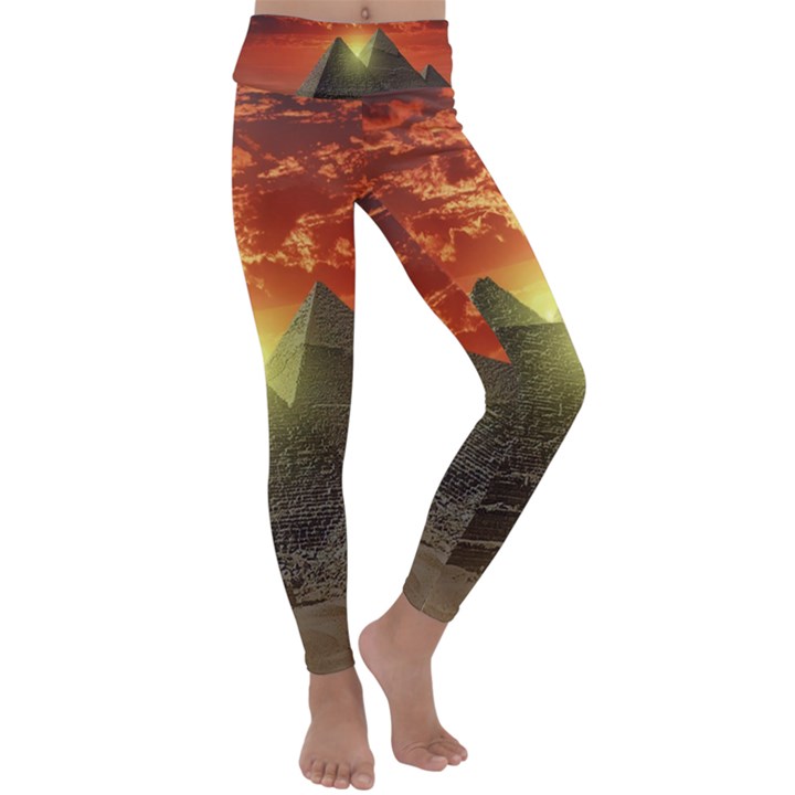 Pyramids Egypt Monument Landmark Sunrise Sunset Egyptian Kids  Lightweight Velour Classic Yoga Leggings