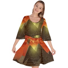 Pyramids Egypt Monument Landmark Sunrise Sunset Egyptian Velour Kimono Dress by Proyonanggan