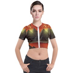 Pyramids Egypt Monument Landmark Sunrise Sunset Egyptian Short Sleeve Cropped Jacket by Proyonanggan