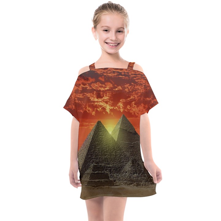 Pyramids Egypt Monument Landmark Sunrise Sunset Egyptian Kids  One Piece Chiffon Dress