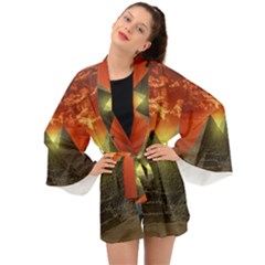 Pyramids Egypt Monument Landmark Sunrise Sunset Egyptian Long Sleeve Kimono by Proyonanggan