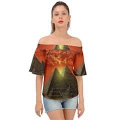 Pyramids Egypt Monument Landmark Sunrise Sunset Egyptian Off Shoulder Short Sleeve Top by Proyonanggan