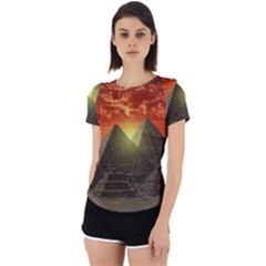 Pyramids Egypt Monument Landmark Sunrise Sunset Egyptian Back Cut Out Sport T-shirt by Proyonanggan