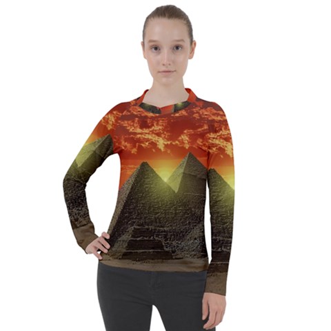 Pyramids Egypt Monument Landmark Sunrise Sunset Egyptian Women s Pique Long Sleeve T-shirt by Proyonanggan