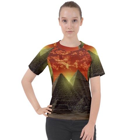 Pyramids Egypt Monument Landmark Sunrise Sunset Egyptian Women s Sport Raglan T-shirt by Proyonanggan