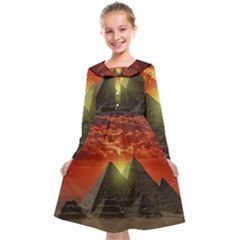 Pyramids Egypt Monument Landmark Sunrise Sunset Egyptian Kids  Midi Sailor Dress by Proyonanggan