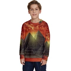 Pyramids Egypt Monument Landmark Sunrise Sunset Egyptian Kids  Crewneck Sweatshirt by Proyonanggan