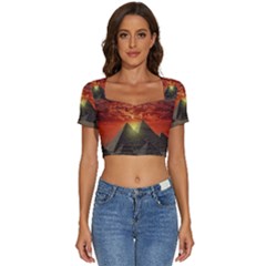 Pyramids Egypt Monument Landmark Sunrise Sunset Egyptian Short Sleeve Square Neckline Crop Top  by Proyonanggan