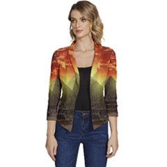 Pyramids Egypt Monument Landmark Sunrise Sunset Egyptian Women s Casual 3/4 Sleeve Spring Jacket by Proyonanggan