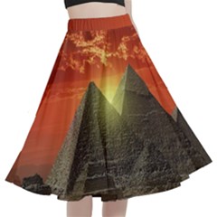 Pyramids Egypt Monument Landmark Sunrise Sunset Egyptian A-line Full Circle Midi Skirt With Pocket by Proyonanggan