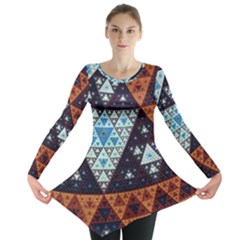 Fractal Triangle Geometric Abstract Pattern Long Sleeve Tunic  by Cemarart