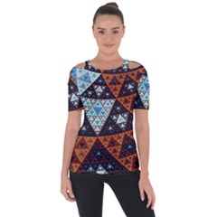 Fractal Triangle Geometric Abstract Pattern Shoulder Cut Out Short Sleeve Top by Cemarart