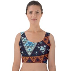 Fractal Triangle Geometric Abstract Pattern Velvet Crop Top by Cemarart